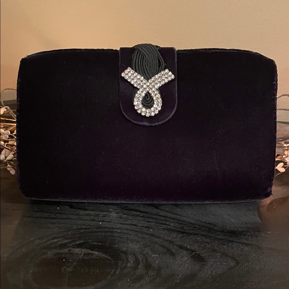 Elegant Black Velvet and Rhinestone Clutch - Perfect for Formal Occasions!!
